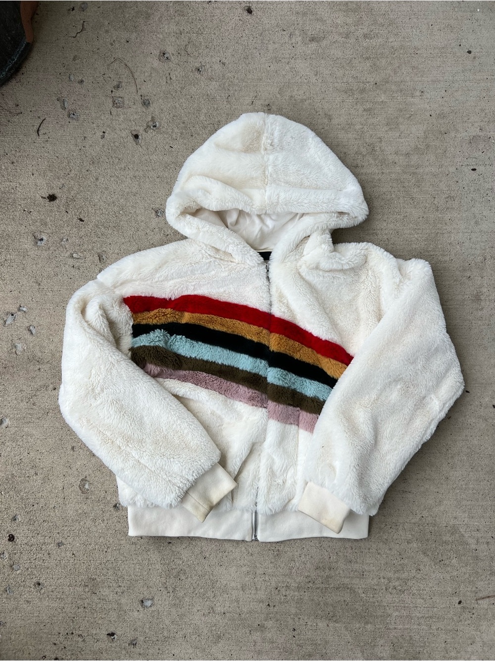 Forever 21 Cream Teddy Jacket with Multi-Color Stripe Detail